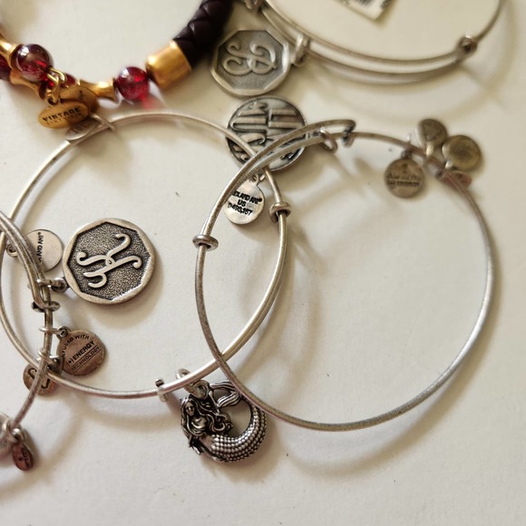 Lot of 6 Alex and Ani Bangle Bracelets Adjustable Silver Gold Tone - Picture 2 of 6
